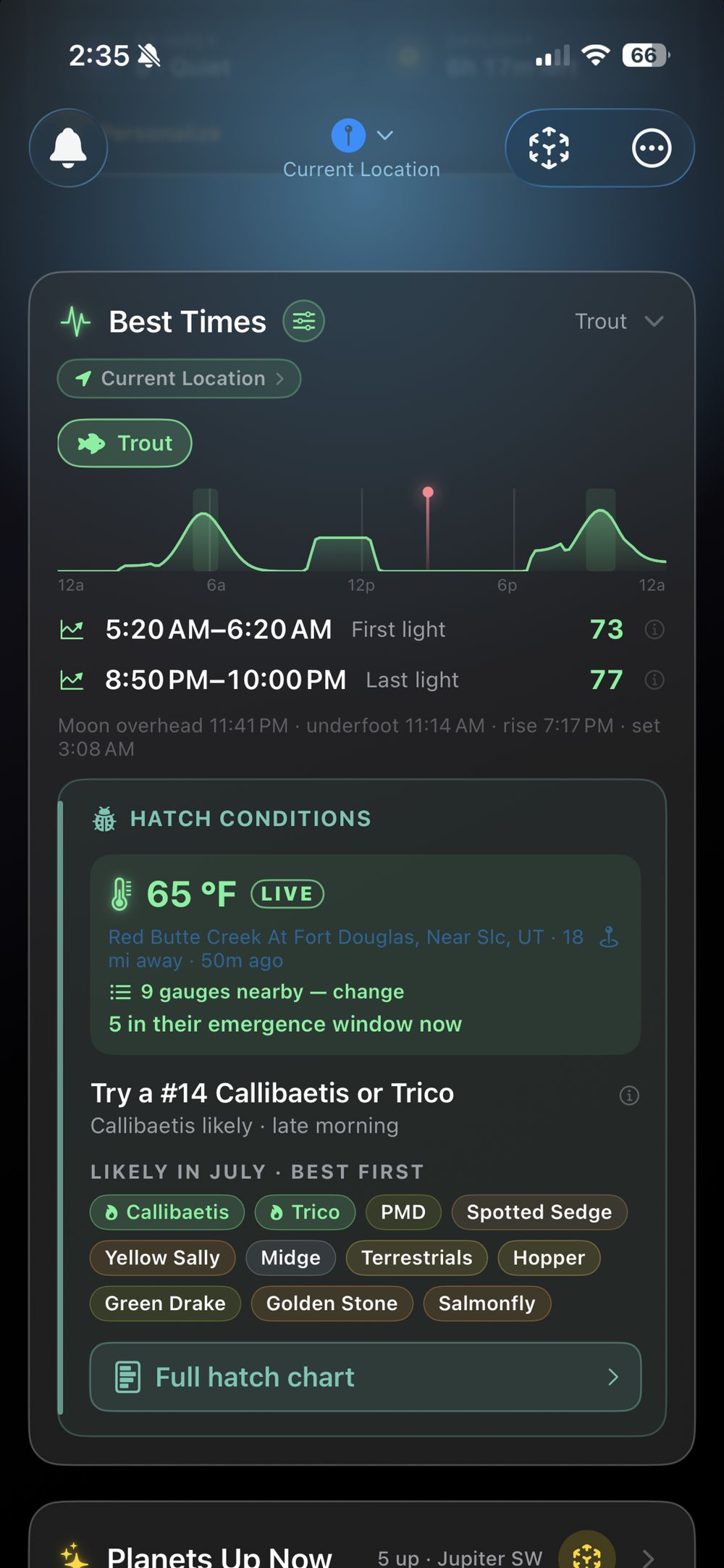 Best Times for trout with live water temperature and hatch conditions