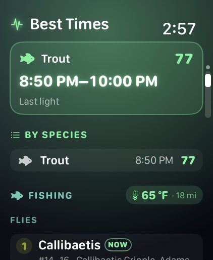Apple Watch Best Times for trout with live 65 degree water temperature